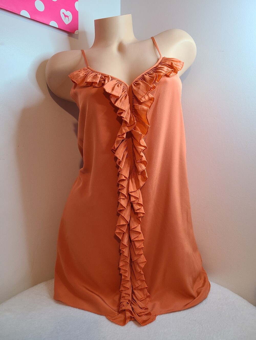 Tibi 100% Silk Orange Ruffle Front Mini Tank Dress Size 6